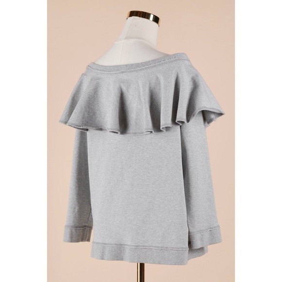 Sz L Boston Proper Grey Ruffled Off-Shoulder Terry Sweatshirt EUC - Picture 2 of 4